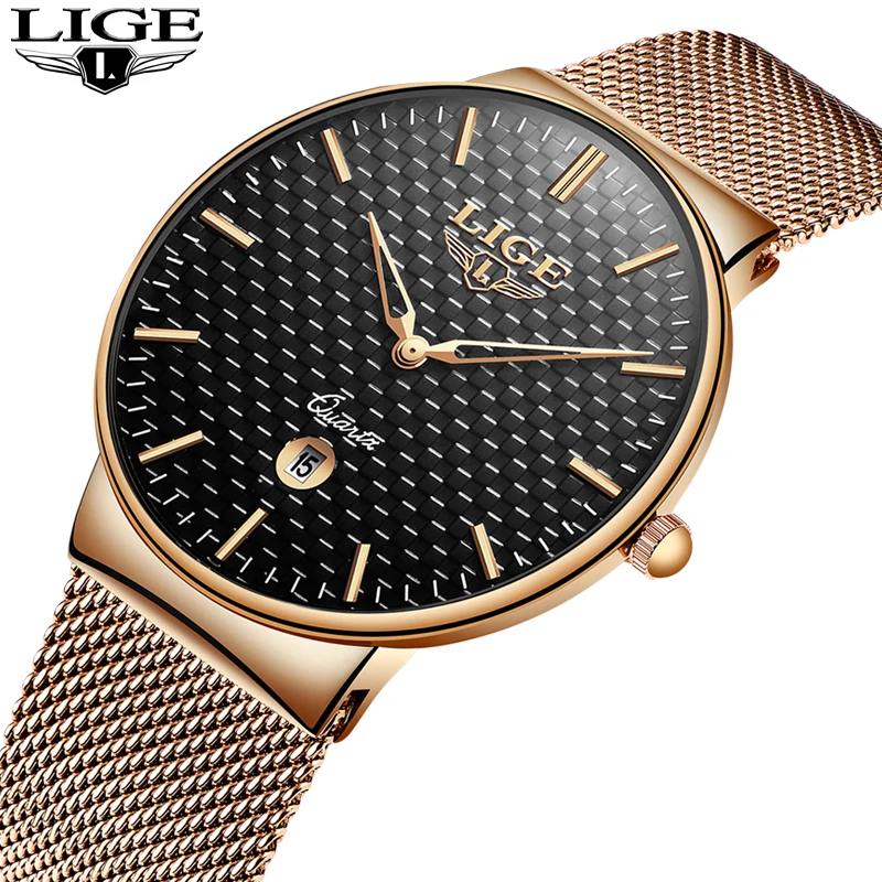 

LIGE Mens Watches Top Brand Luxury Casual Fashion Watch Men Net with Waterproof wristwatch Analog Quartz Clock Relogio Masculino