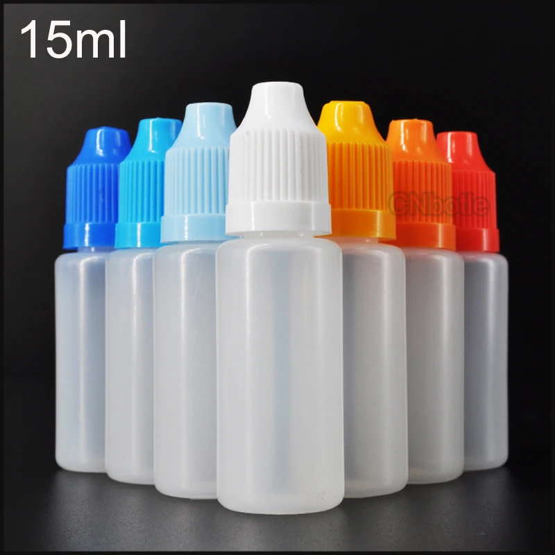 

100pcs/lot 15ml soft PE Plastic dropper Bottles with childProof Caps & long thin Tips for E liquid ejuice