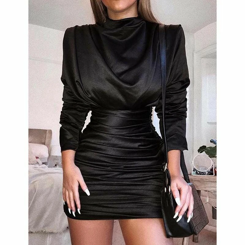 

New Women Sexy Bodycon Long Sleeve Ruffled Short Mini Dresses SummerHigh Waist Cocktail Club Wear Pencil Dress