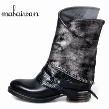 Mabaiwan/Модная женская обувь «Челси»; новые зимние ботильоны из натуральной кожи на плоской подошве; черные ковбойские сапоги в жокейском стиле в стиле милитари; Mujer