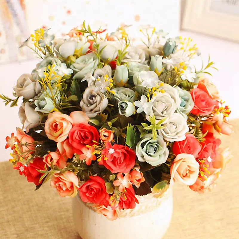 

1 Bouquet Artificial Flowers Rose Decorative Silk Flowers for New Year Home Wedding DIY Decoration Party Birthday Gift Pink Red