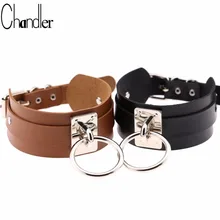 Чандлер круглый металлический большой сверчок для женщин и мужчин ювелирные изделия крутой панк готический чокер с заклепками, Колье Широкий из искусственной кожи ошейники серебряные чокеры