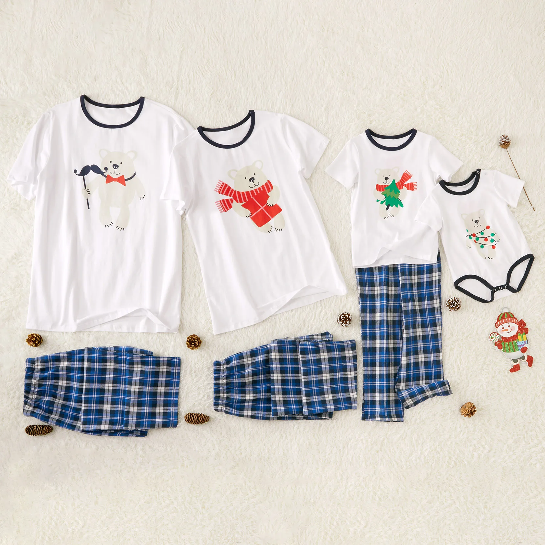 

Spring and Summer New Parent-child Casual Cute Bear Short-sleeved Shirt With Plaid Pants Family Matching Pajamas
