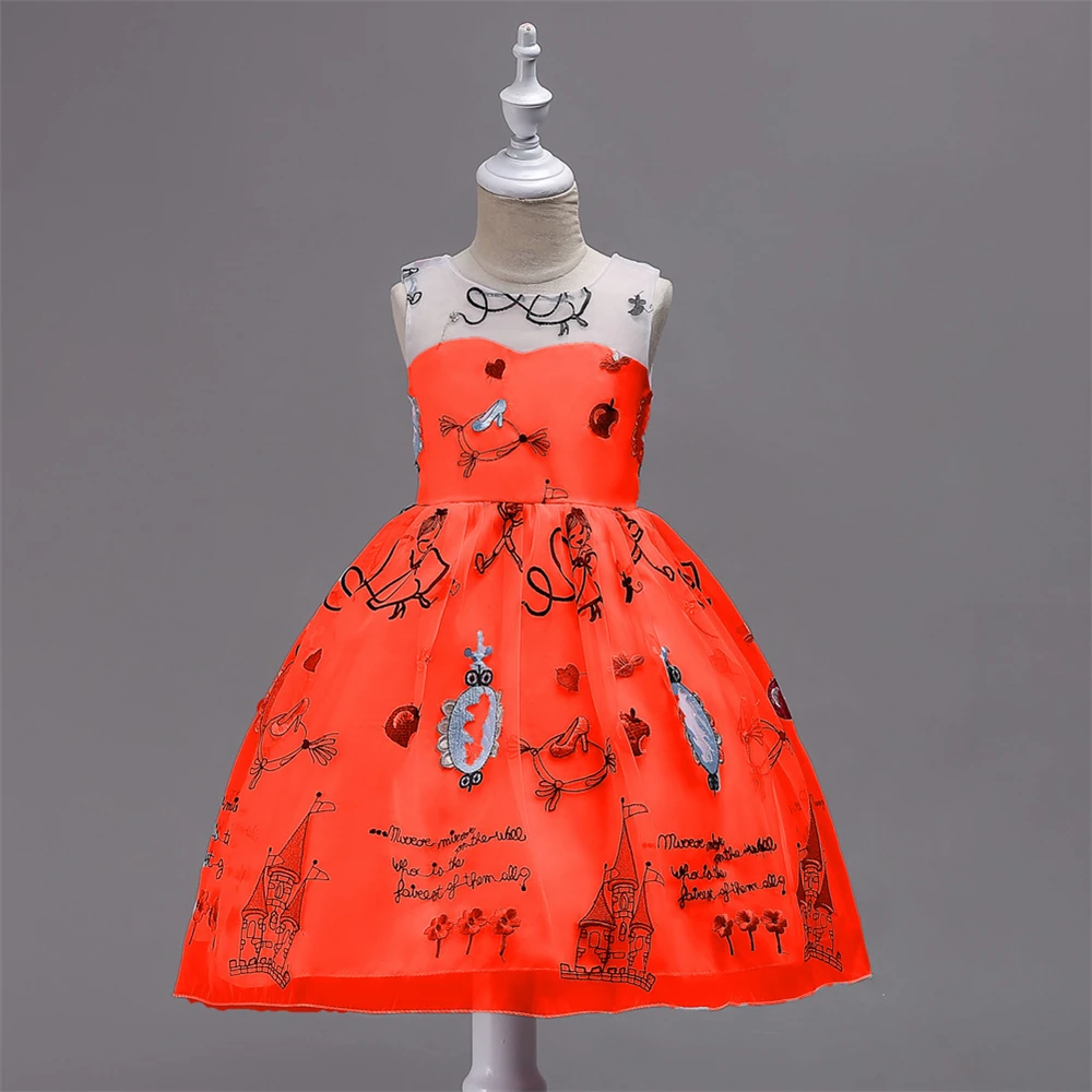 Yeedison Cartoon Print Girls Dress 2018 New Cute Kids Party Dance Dresses For Girls Princess Ball Gown Bow Children Girl Costume (3)
