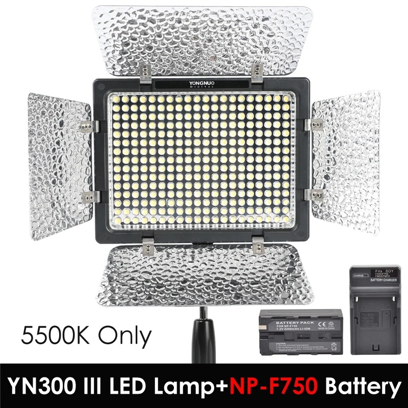 

Yongnuo YN300 III YN-300 III 5500K CRI95 Camera Photo LED Video Light with 5200mAh NP-F750 Battery Pack with Charger set