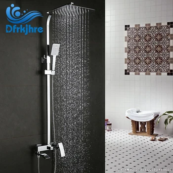 

Dfrkjhre Quality Bathroom Stainless Chrome Shower Faucet with Square Rain Shower Hand and Head Shower Set Type
