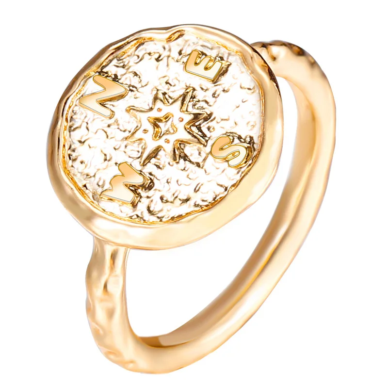 Кольца в стиле бохо, для путешествий, для женщин, друзей, чеканка, Wanderlust, выпускной подарок, лучшее кольцо, компас, винтажный цвет, золото - Цвет основного камня: Золотой