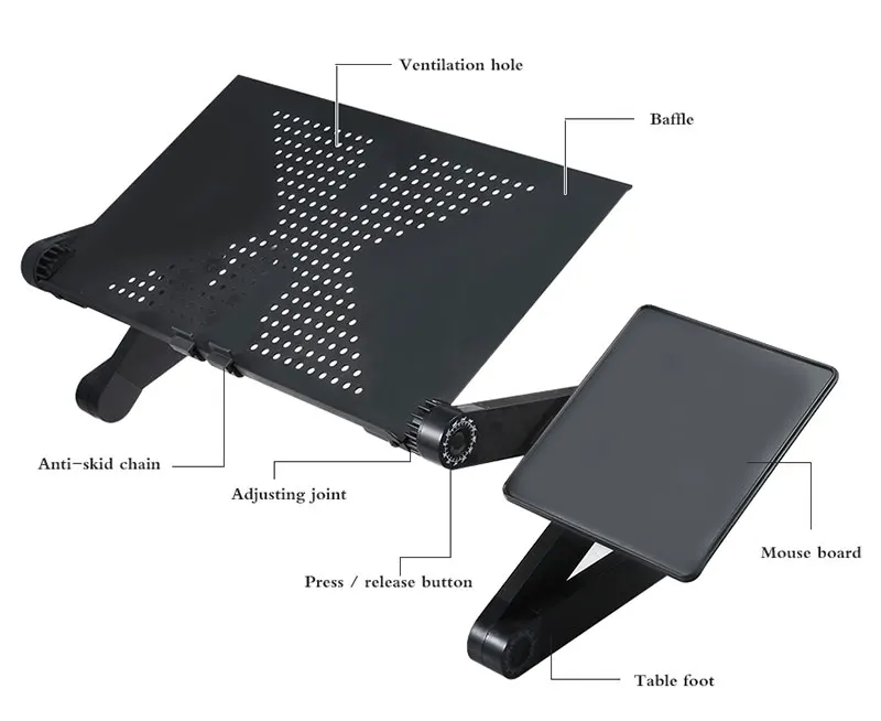 Портативный складной стол для ноутбука 360 градусов Регулируемый алюминиевый сплав ноутбук подставка кровать лоток Эргономичный ноутбук стол с коврик для мыши