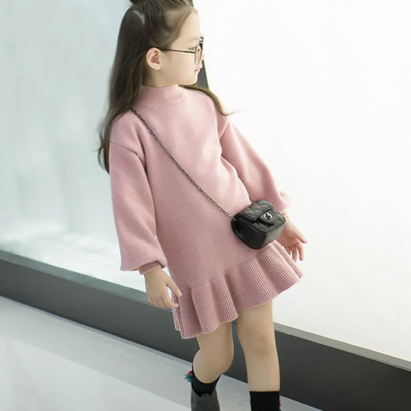 Дешево Новинка 2017, платье свитер с рюшами для маленьких девочек, вечерние праздничные рождественские платья принцессы с длинными рукавами, Осення...