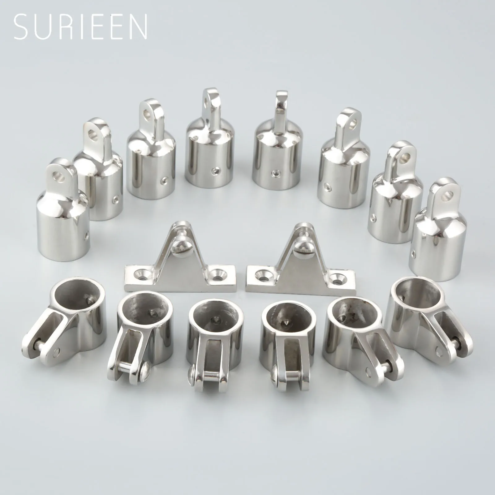 Marine Boat Stainless Steel Bimini Top Hardware Fitting Set 4 Bow 22mm 7/8" - 8 Eye End Fitting+6 Jaw Slide Fitting+2 Deck Hinge