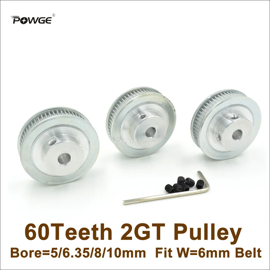 POWGE 2шт 60 зубьев 2GT зубчатый шкив Диаметр отверстия 5/6.35/8/10 мм подходящая ширина 6 GT2