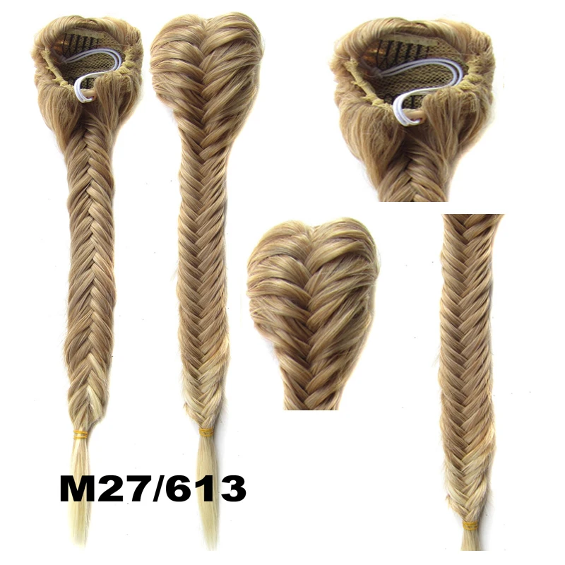 New Style Heat Proof Synthetic Hair Braided Pony Tail Plaited Fishtail Fishbone Plait Drawstring Ponytail Hairpiece 22120g