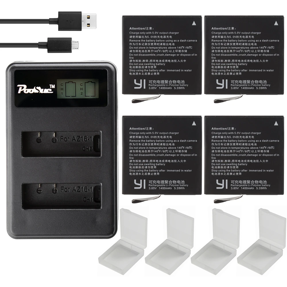 4x 1400mAh Original AZ16-1 Battery For Xiaomi YI 4K / YI 2 xiaoyi 4k+ 4K + USB LCD Dual Charger Xiaoyi 4k Camera accessories 4x 1400mAh Original AZ16-1 Battery For Xiaomi YI 4K / YI 2 xiaoyi 4k+ 4K + USB LCD Dual Charger Xiaoyi 4k Camera accessories