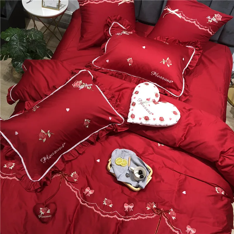 Little Daisy embroidery Bedding Sets girls Beddingset egyptian cotton Bed Linen Duvet Cover Bed Sheet Pillowcase/bed Sets 4/7pcs