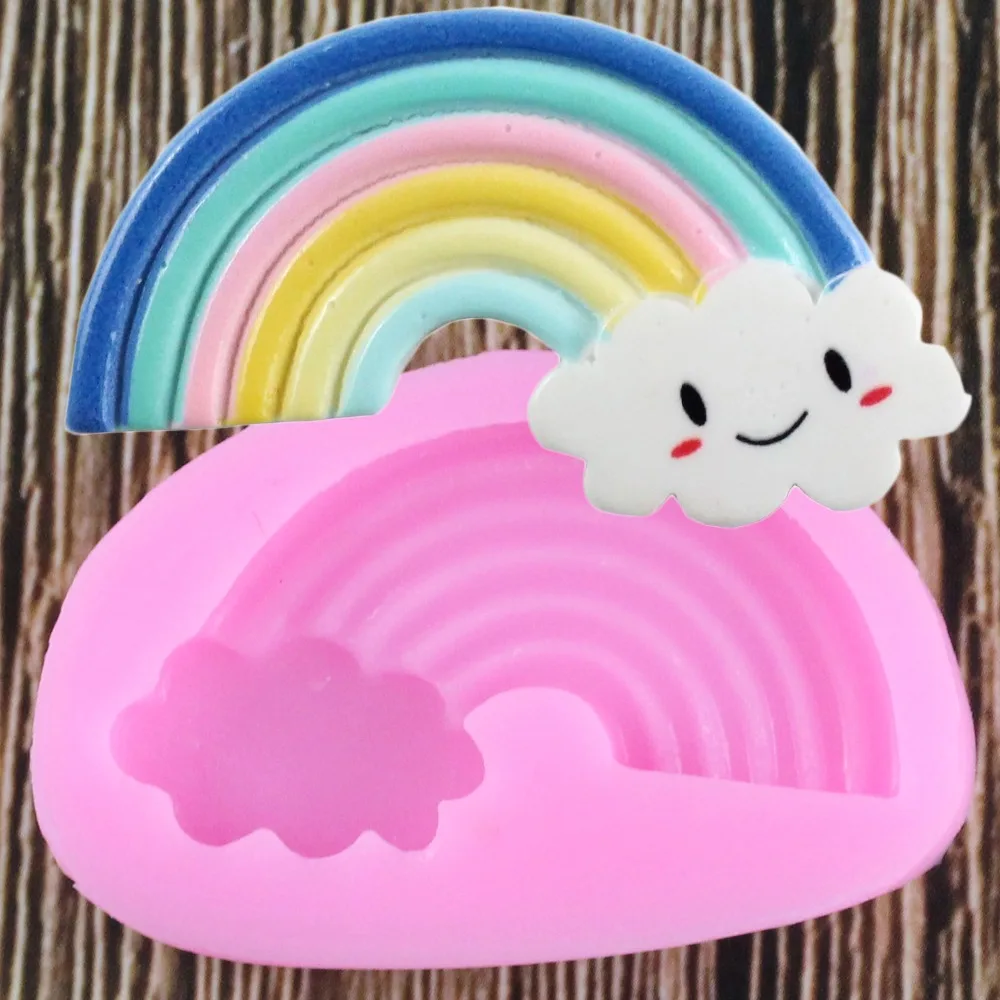 

Rainbow Silicone Mold DIY Cake Decorating Cupcake Topper Fondant Chocolate Candy Mould Kitchen Baking Moulds Polymer Clay Molds