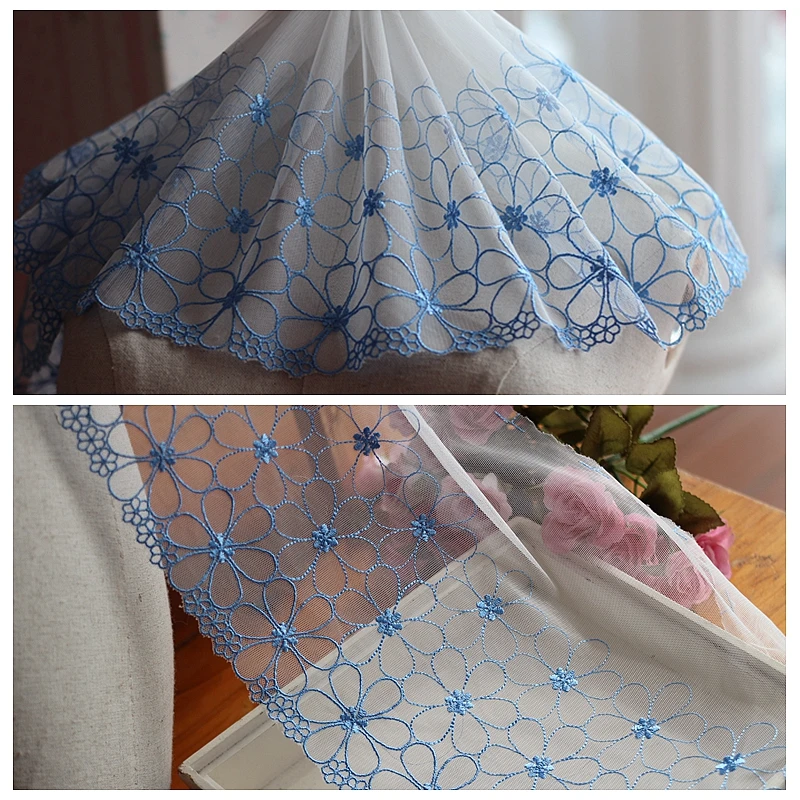 

2yards/lot 25cm wide Embroidered Tulle Lace trim mesh lace trim~ blue ~beautiful~