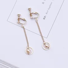 ФОТО long imitation pearl earrings screw clip on earrings non pierced earring for women party wedding