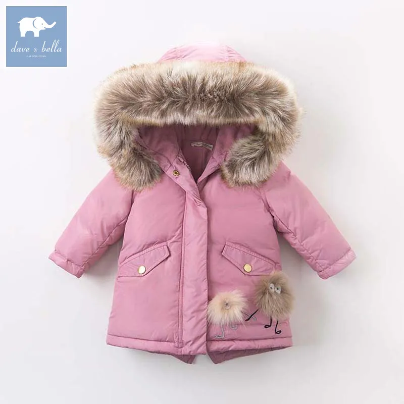  DB6098 dave bella winter baby girls down jacket children 90% white duck down padded coat kids hoode