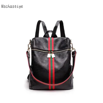 

Fashion Women Leather Backpacks lady Mschastiye Stripe element solid color Zipper opening and closing shoulder bags/ Backpack