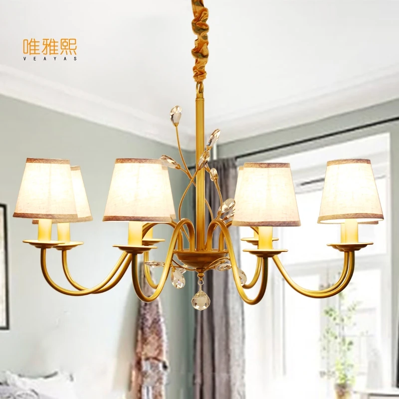 

led lights for home lustre white Fabric lampshade chandelier iron modern chandeliers american style indoor lighting fixture