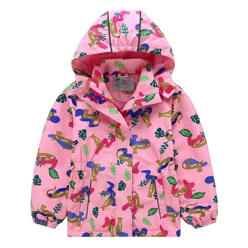 

Waterproof Children Outerwear Warm Child Coat Fitted Waist Baby Girls Jackets Animal Print Polar Fleece 3-12 Years Old
