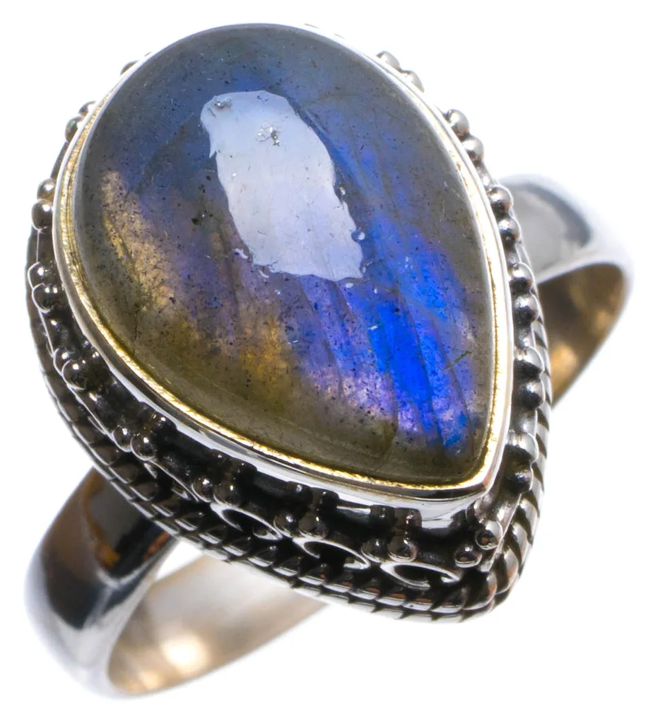 

Natural Labradorite Antique Design Handmade Unique 925 Sterling Silver Ring, US size 7.25 X2478