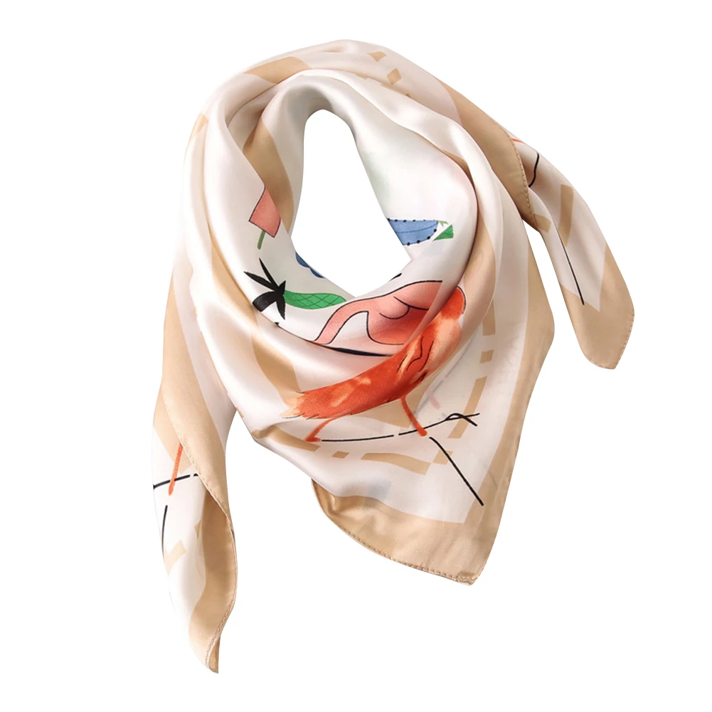 

Fashion Women Flamingo Pattern Soft Smooth Satin Neck Square Scarf Wrap Shawl
