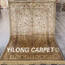 YILONG 4'x6' традиционный шелковый ковер в восточном стиле желтый антикварная вещь ручной работы тавризский ковер(SL115B4x6