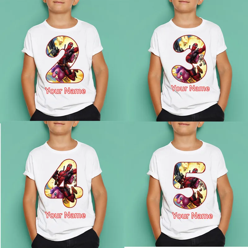 

Boys And Girls unicorn Deadpool Print Unisex O-Neck Fashion Birthday Number T Shirt Children's Masks Birthday Gift,Dropshipping
