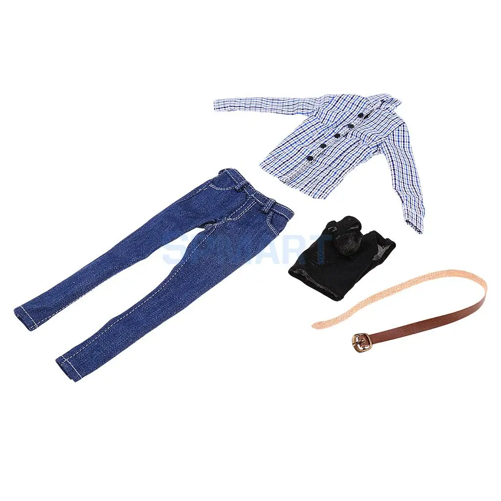 1/6 Scale Female Blue Lattices Shirt &Jeans Women Clothes for 12