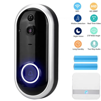 

Smart Wireless Wifi Video Doorbell Intercom 1080P Phone Call Door Bell Camera Infrared Remote Record Home Security Monitoring