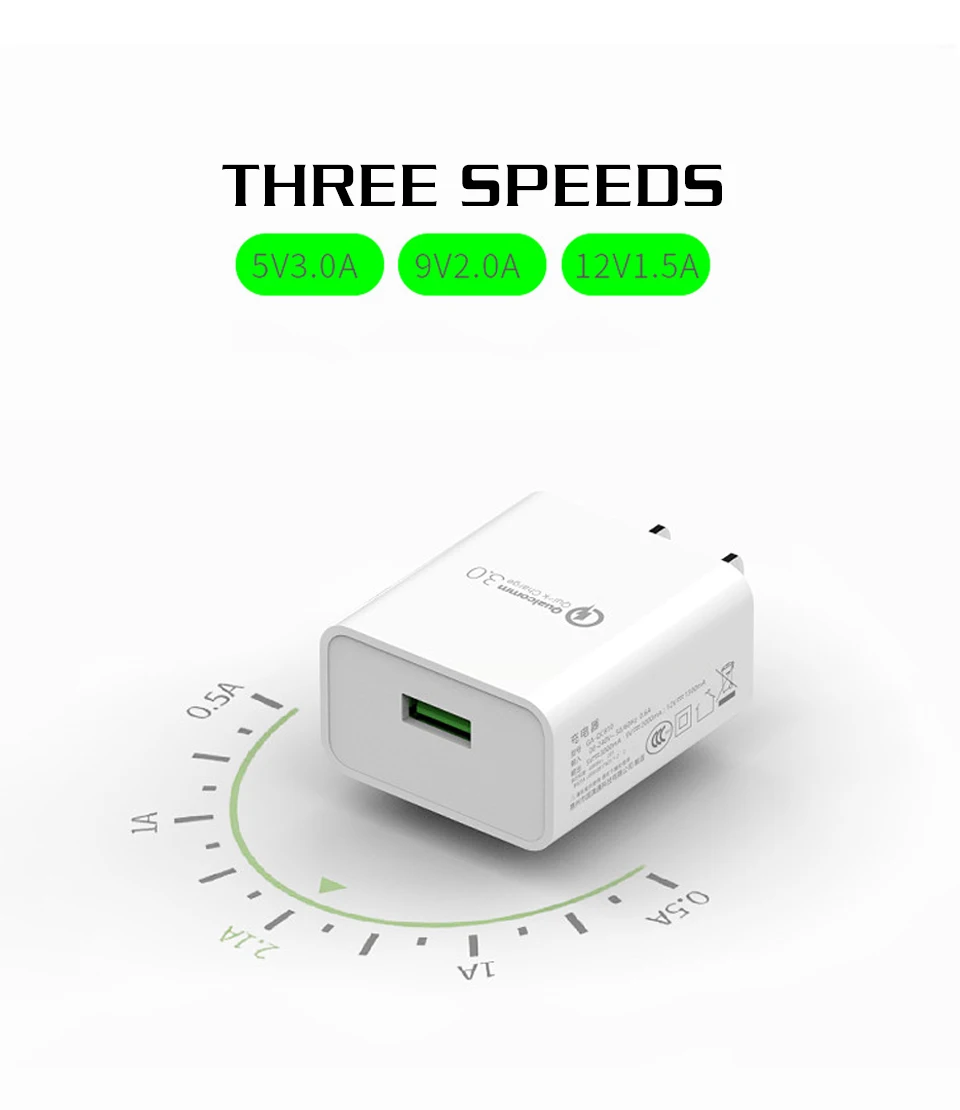 1PC Quick Charge QC3.0 Travel US Plug 18W Fast Charging UL Certification USB Wall Mobile Phone One 5V3A USB Power Adapter (6)