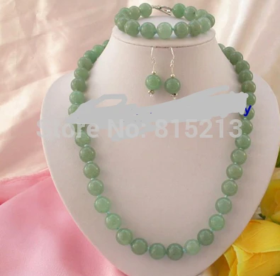 

ddh00921 WOW big 12mm round green crude jade bracelet necklace earrings a set