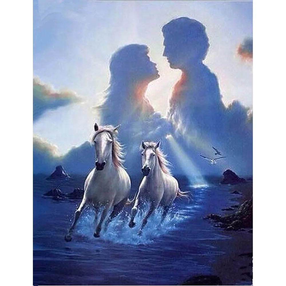 

DIY Diamond Painting scenery Cross Stitch Needlework Home Decor Full Round Diamond Embroidery horse And lovers KL287