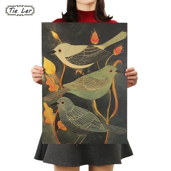 

TIE LER Nightingale Beauty Bird Vintage Poster Retro Decorative Painting Kraft Paper for Living Room Wall Sticker 51.5X36cm