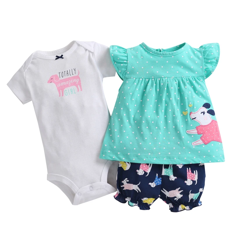 Комплект одежды для маленьких девочек с единорогом; летний костюм; коллекция года; Одежда для новорожденных; футболка в горошек без рукавов+ полосатый комбинезон+ шорты; комплект одежды - Цвет: 20