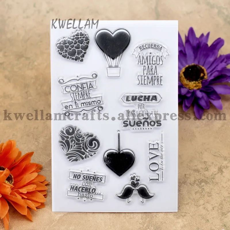 Spanish LOVE LUCHA SUENOS Heart Scrapbook DIY photo cards account rubber stamp clear transparent 10x15cm KW7030117 | Дом и сад