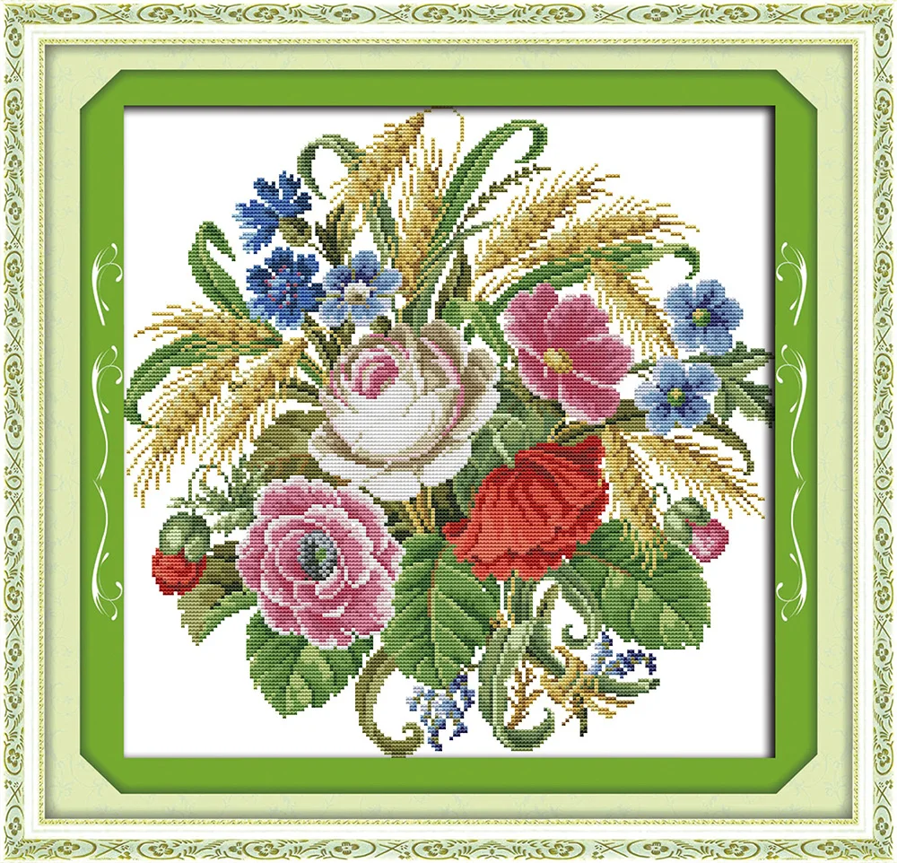 A bouquet of roses cross stitch kit aida 14ct 11ct count printed canvas