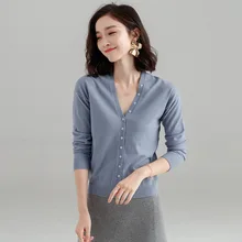 Spring Autumn Korean Women Cardigan Office Lady V Neck Long sleeve Knitted Sweater Ladies Wool knit Slim Buttons Thin Coat Tops
