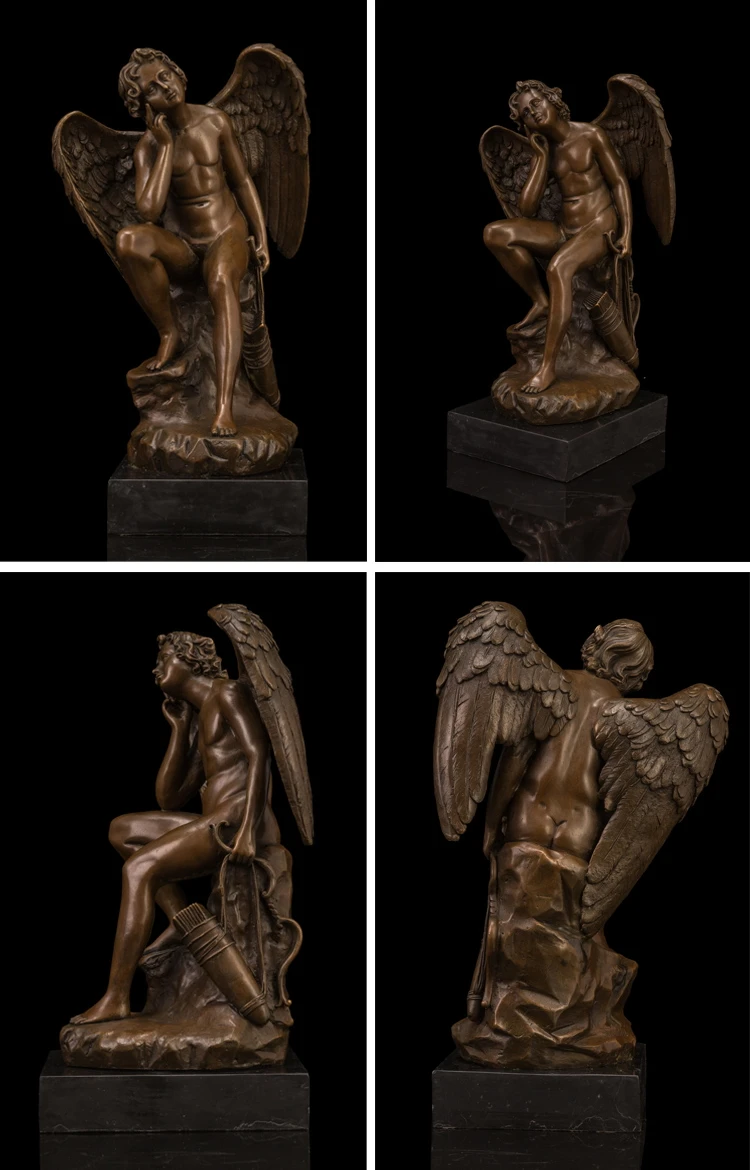 ATLIE бронзовые статуи мышление Купидон Римский миф бог любви скульптура Статуэтка Свадебный декор подарки