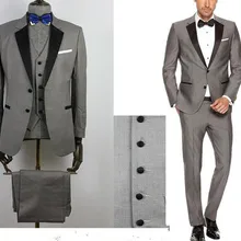 Изготовленный На Заказ серый черный лацкан Slim Fit Свадебные костюмы из трех частей Одежда для жениха(куртка+ брюки+ жилет
