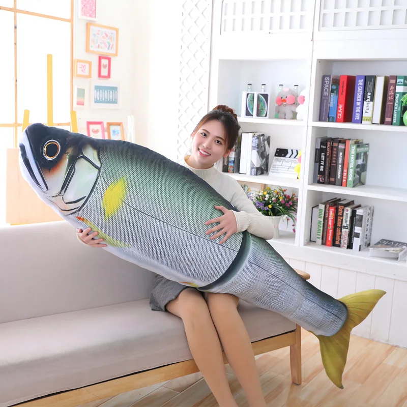 Dorimytrader Giant Creative Simulation Fish Pillow Big Fish Plush Toy Doll Large Sleeping Fish Doll Children Gift Deco 71inch 180cm DY50582 (7)