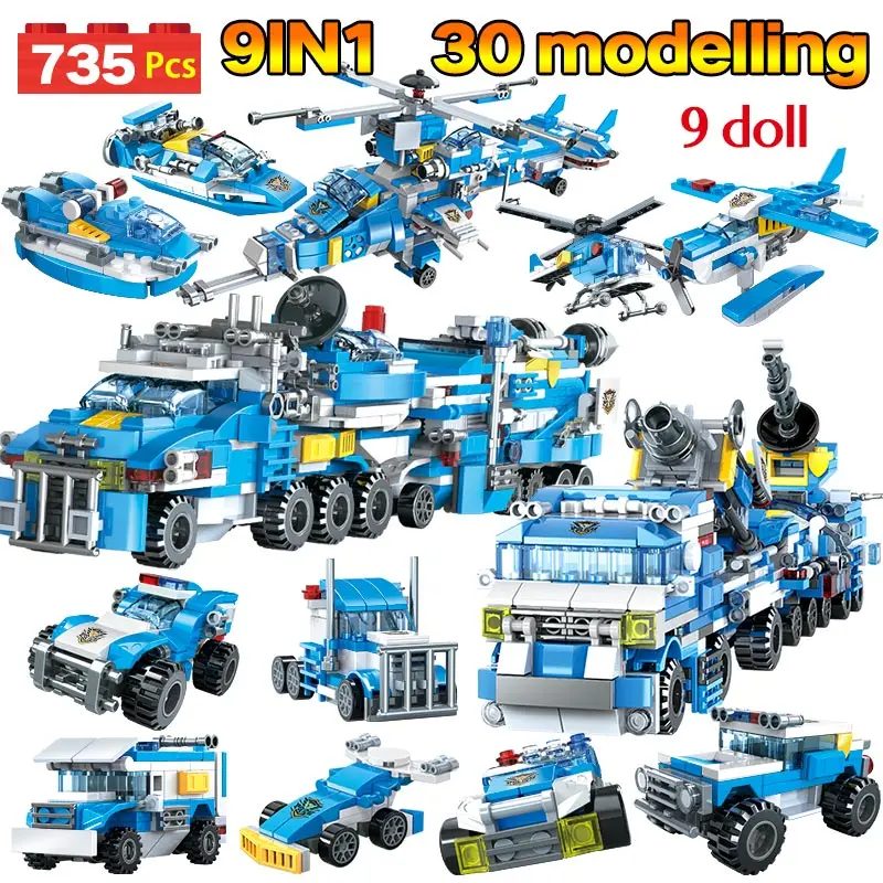 773pcs City Police Helicopter Boat Trucks Blocks Kits Compatible City Military Module Riot Police F