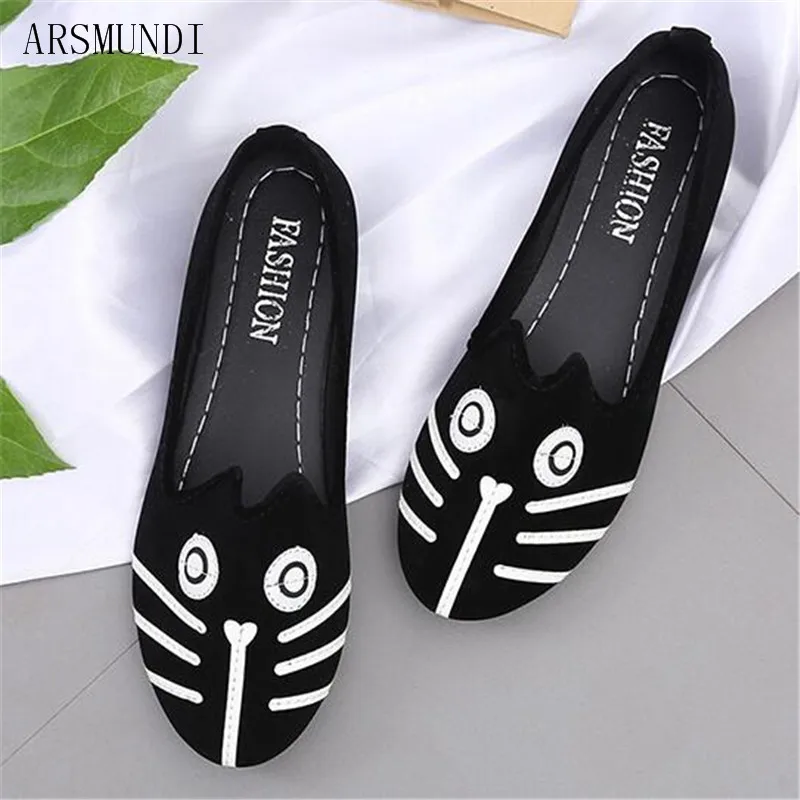 

ARSMUNDI 2018 Korean flat shoes sweet cute women's shoes Shallow mouth flat cats and dogs fashion round casual shoes M259