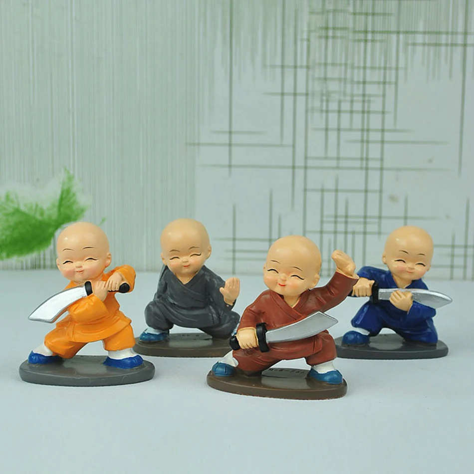 4 Pcs/lot Shaolin Temple Kungfu Brandish Sword Buddha Monk Resin
