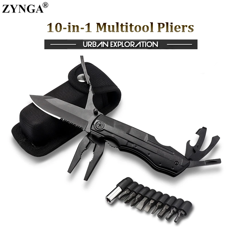 Comprar 10 en 1 multiherramienta alicates cuchillo plegable Alicates para llavero portátil cuchillo de supervivencia para acampar al aire libre senderismo de herramientas de mano