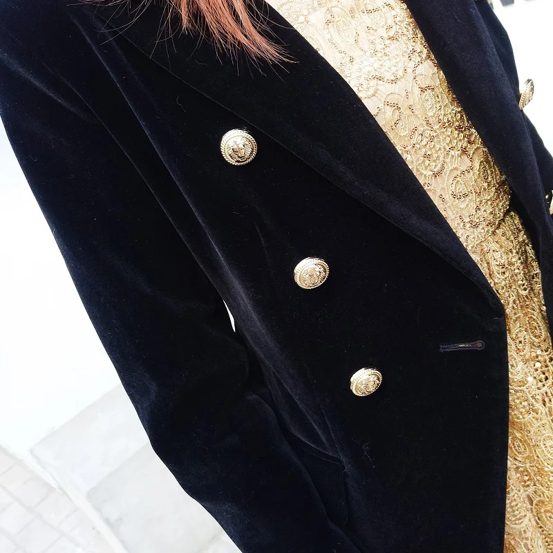 Style Double Longues Manches Pour Mode Bouton À Slim Poches Breasted Femmes De Velours Blazers Femme Noir Veste Manteau En Blazer 7cyPqwXa
