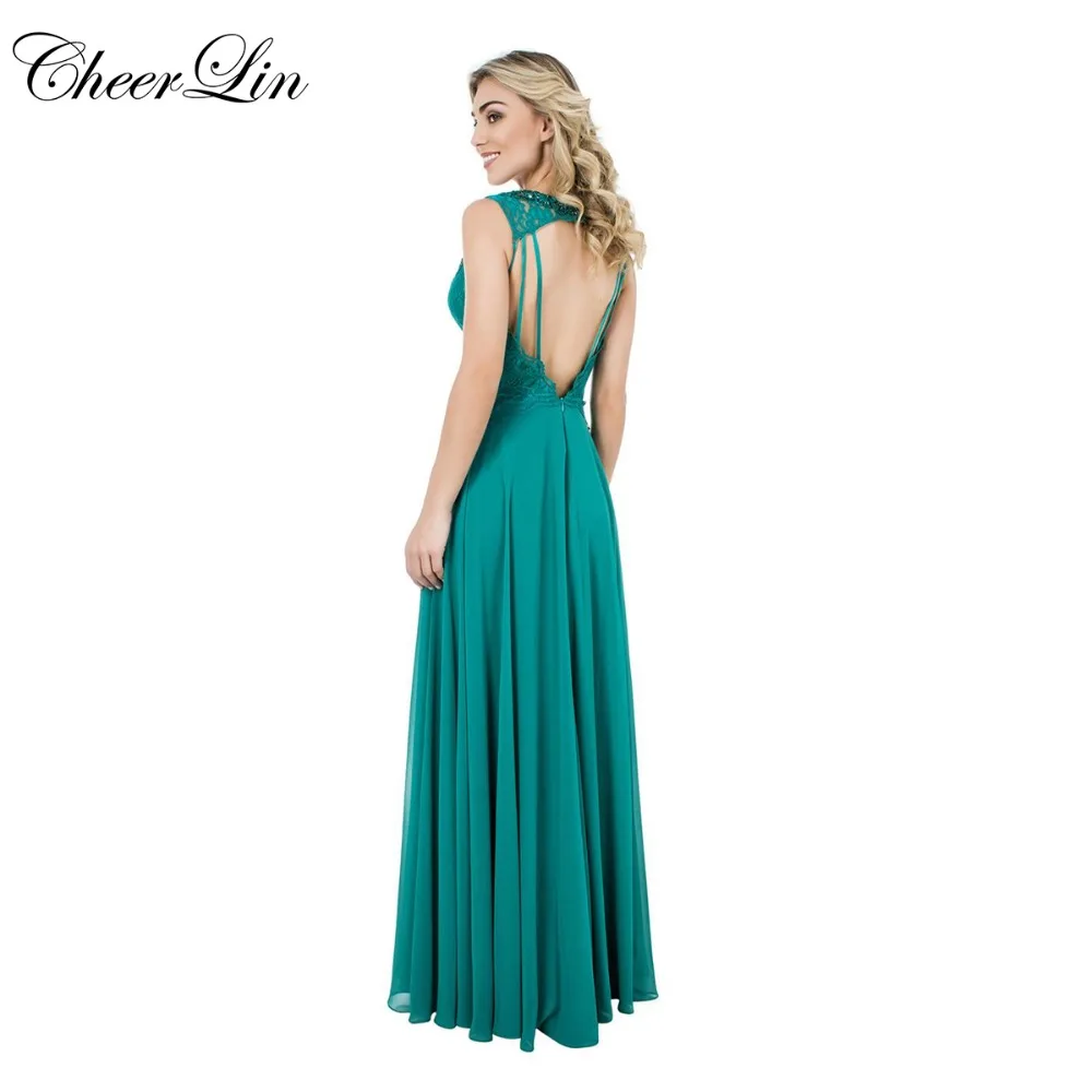Deep V Neck Prom Dresses vestido de festa Chiffon Lace (2)