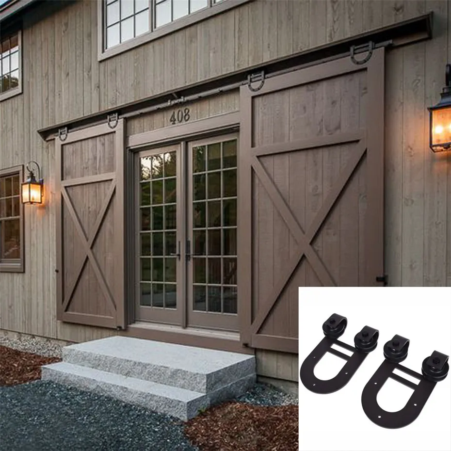 10/12/13/15 FT/16FT Horseshoe U Shaped Modern Barn Wood Interior Horseshoe Rustic Black Sliding Roller Barn Double Wood Door Hardware Closet Track Kit Set U- - 10/12/13/15 FT/16FT Horseshoe U Shaped Modern Barn Wood Interior