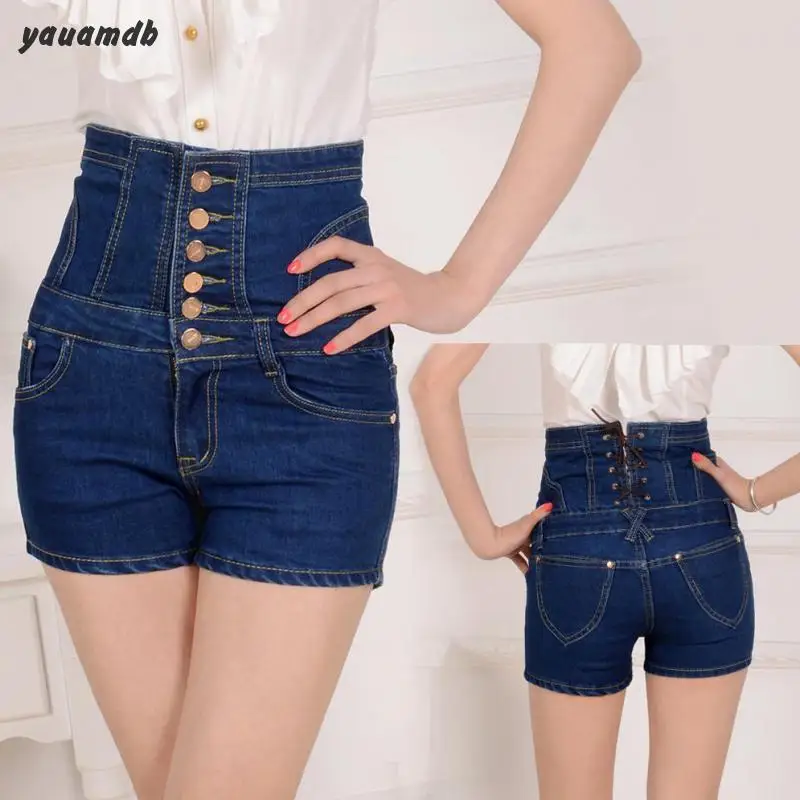 Women Shorts Feminino Summer Female High Waist Denim Ladies Button Solid Color Slim Hip Jeans Plus Size S-5XL Y44 | Женская одежда